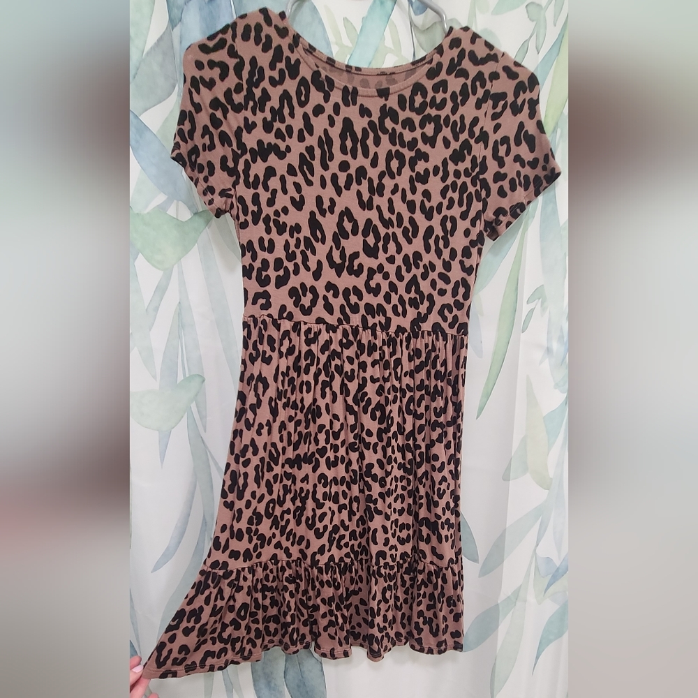 Brown lepord print fit and flare dress